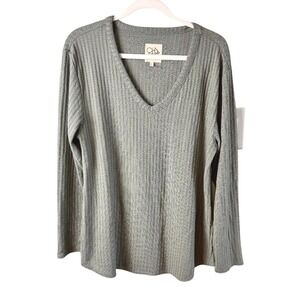 Chaser Waffle Knit Long Sleeve V-Neck Tee Gray Green‎ Size XL Casual